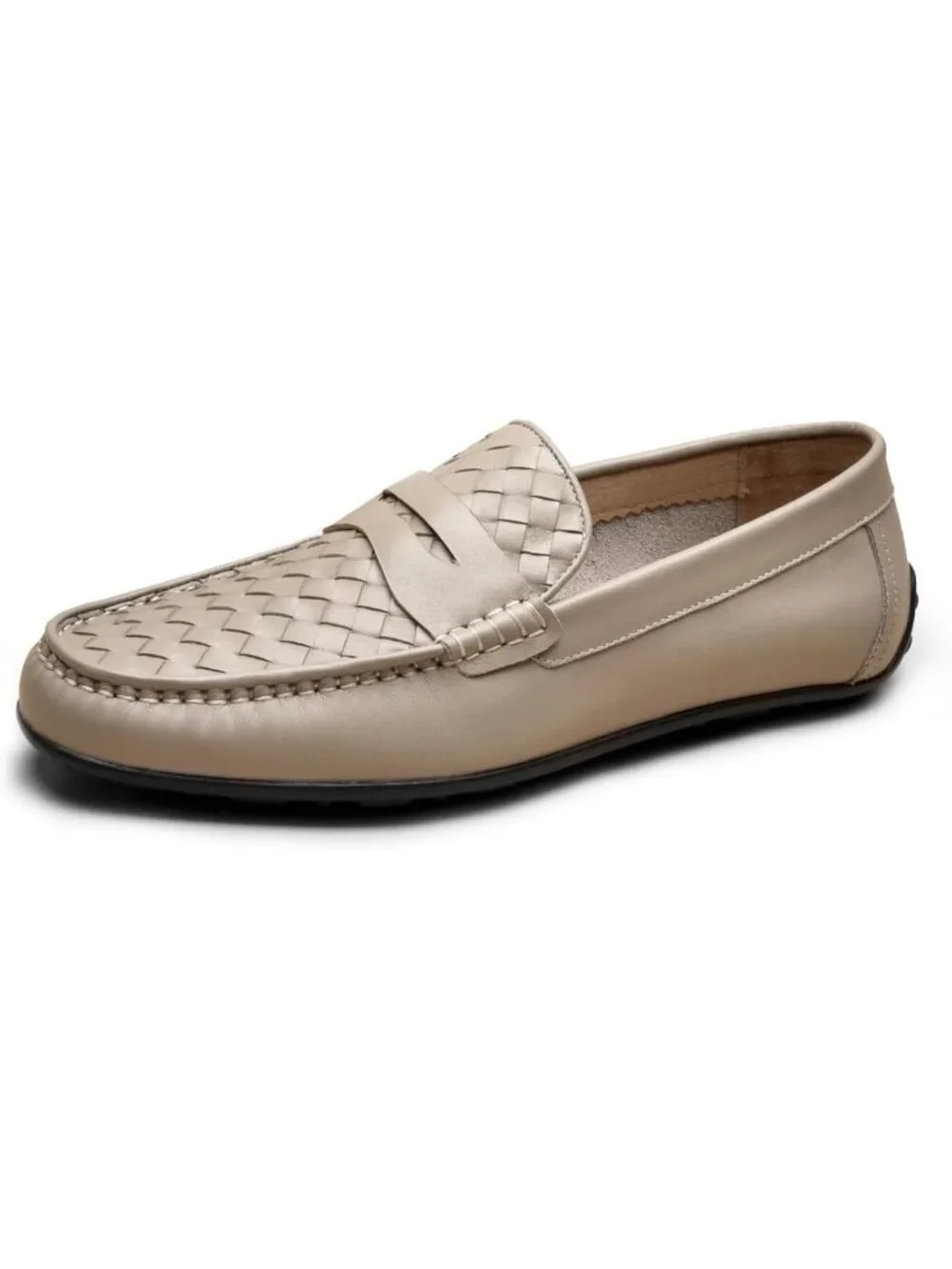 Men's Grey Penny Loafers Slip-On Leather Business Casual Lightweight